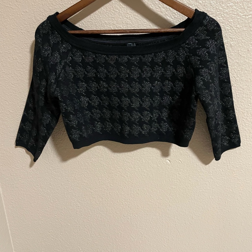 Marciano Black Sparkle Cropped Top with Subtle Metallic Thread